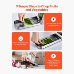 VEVOR Vegetable Chopper, Food Veggie Cutter With 3 Stainless Steel Blades, Onion Slicer With Container, Silver -Vevor GUEST 3bb28bb7 4e4e 4d2a 9bbb 485a2734ec84