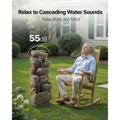 VEVOR Outdoor Water Fountain, 38.98 In Height Fountain And Waterfall,7-Tier Floor Standing Rock-Shaped Cascading Fountains With Light And Pump,Brown -Vevor GUEST 3bd5be9c 5037 4b57 8425 8b29c92858ba