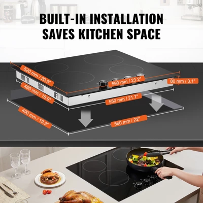VEVOR Electric Cooktop, 24 Inch 4 Burners Built-in Electric Stove Top, 6000W Ceramic Top Radiant Cooktop, With Glass Panel, Knob Control 6 VEVOR Electric Cooktop, 24 Inch 4 Burners Built-in Electric Stove Top, 6000W Ceramic Top Radiant Cooktop, With Glass Panel, Knob Control - Image 6