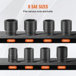 VEVOR Axle Nut Impact Socket Set, 3/4" Drive 6-Point 8-Piece Metric Spindle Nut Socket Set,CR-MO Heat Treated Large Socket Set With Storage Case Black -Vevor GUEST 3e93f391 89d2 4afc 9757 6a2666638de2