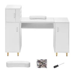 VEVOR Manicure Table, Glass Top Nail Desk, Makeup Dressing Nail Station With Storage Cabinets, Acetone-Resistant Nail Tech Table -Vevor GUEST 3ec4a5ae 5025 41ff 99d7 44cd4001ec78