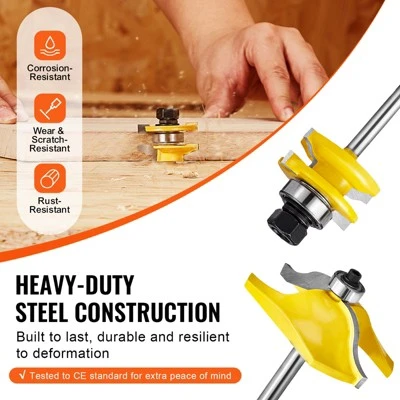 VEVOR Router Bits Set, 3 Pieces, Carbide Router Bit Kit With 1/4 Inch Shank, Wood Carrying Case, Woodworking Tools For Professional, Beige 6 VEVOR Router Bits Set, 3 Pieces, Carbide Router Bit Kit With 1/4 Inch Shank, Wood Carrying Case, Woodworking Tools For Professional, Beige - Image 6