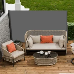 VEVOR Retractable Side Awning, 71''x 118'' Aluminum Outdoor Privacy Screen, 280g Polyester Water-proof Retractable Patio Screen, Gray