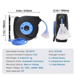 VEVOR Retractable Extension Cord Reel, 30 FT, Heavy Duty 16AWG/3C SJTOW Retractable Power Cord Reel With Lighted Triple Tap Outlet, Black -Vevor GUEST 3ff40db8 590a 4aca 90be dec56a1eea02