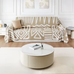 VEVOR Couch Cover, 117.72 X 71.26 Inch Boho Sofa Covers, Anti-Slip Chenille Cushion Protector For Sectional Sofa, Scratch-Resistant, Khaki