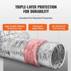 VEVOR Dryer Vent Hose, 4'' Insulated Flexible Duct 25FT Long With 2 Duct Clamps, Heavy-Duty Three Layer Protection, Silver -Vevor GUEST 40a64706 7770 492b 96e8 7ab3e1b583e4