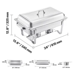 VEVOR Chafing Dish Buffet Set, 8 Qt 2 Pack, Stainless Steel Chafer With 2 Full Size Pans,Rectangle Catering Warmer Server With Lid Water Pan, Silver -Vevor GUEST 40ebb66c 81ec 4dde a679 647c8f56553f
