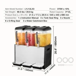 VEVOR Commercial Beverage Dispenser, 3 Tanks 12 L / 12.7 QT Per Tank Juice Dispenser, 370W Stainless Steel Ice Tea Drink Machine -Vevor GUEST 41bf5521 627f 4f36 955e 2646e3175747