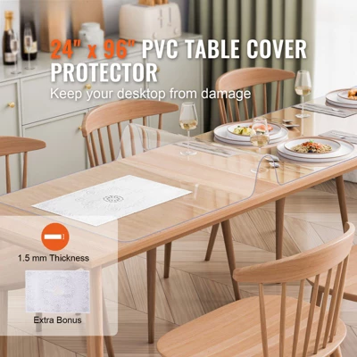 VEVOR Plastic Table Cover, 24 X 96 Inch 1.5 Mm Thick Clear Table Protector, Rectangle PVC Desk Mat, Waterproof & Easy Cleaning, Transparent 2 VEVOR Plastic Table Cover, 24 X 96 Inch 1.5 Mm Thick Clear Table Protector, Rectangle PVC Desk Mat, Waterproof & Easy Cleaning, Transparent - Image 2