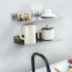 VEVOR 8.6" X 24" Stainless Steel Shelf, Wall Mounted Floating Shelving With Backsplash, 44 Lbs Load Capacity Commercial Shelves