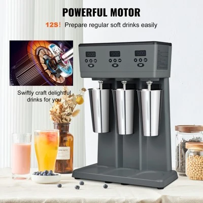 VEVOR Milkshake Maker, 375W X 3 Electric Milkshake Machine, Commercial Triple Heads Drink Mixer Blender, Intelligent Microswitch, Gray 2 VEVOR Milkshake Maker, 375W X 3 Electric Milkshake Machine, Commercial Triple Heads Drink Mixer Blender, Intelligent Microswitch, Gray - Image 2