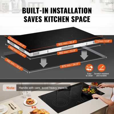 VEVOR Electric Cooktop, 36 Inch 5 Burners Built-in Electric Stove Top, 8600W Ceramic Top Radiant Cooktop With Glass Panel, Touch Control, Timer 6 VEVOR Electric Cooktop, 36 Inch 5 Burners Built-in Electric Stove Top, 8600W Ceramic Top Radiant Cooktop With Glass Panel, Touch Control, Timer - Image 6