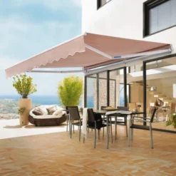 VEVOR Manual Retractable Awning, 8 X 7 Ft Outdoor Patio Awning Retractable Sun Shade, Water-Resistant Polyester Patio Door Window Awning Sunshade