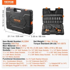 VEVOR Mechanics Tool Set And Socket Set, 1/4" 3/8" 1/2" Drive Deep And Standard Sockets, 205 Pcs SAE And Metric Mechanic Tool Kit -Vevor GUEST 432ec80f c562 4d85 90f9 7911d96f25da