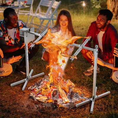 VEVOR Electric BBQ Rotisserie Grill Kit, 46 Inch 132 Lbs Capacity, Automatic 52W Motor Height Adjustable Universal Roaster Stand, Silver 1 VEVOR Electric BBQ Rotisserie Grill Kit, 46 Inch 132 Lbs Capacity, Automatic 52W Motor Height Adjustable Universal Roaster Stand, Silver