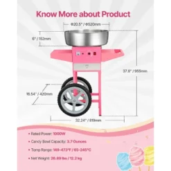 VEVOR Electric Cotton Candy Machine With Cart, 1000W Commercial Candy Floss Maker With 20.5 In Stainless Steel Bowl, Sugar Scoop, And Drawer, Pink -Vevor GUEST 4366590e 2628 4c66 b782 e91ba9ebb1f7
