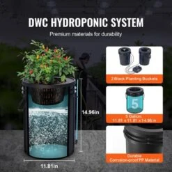 VEVOR DWC Hydroponics Grow System, Hydroponic Growing System With Top Drip Kit, Deep Water Culture 5-Gallon 2 Buckets, With Air Pump, Black 14 VEVOR DWC Hydroponics Grow System, Hydroponic Growing System With Top Drip Kit, Deep Water Culture 5-Gallon 2 Buckets, With Air Pump, Black -Vevor GUEST 4405d687 5049 46e9 b8dc 0d3710566dc3