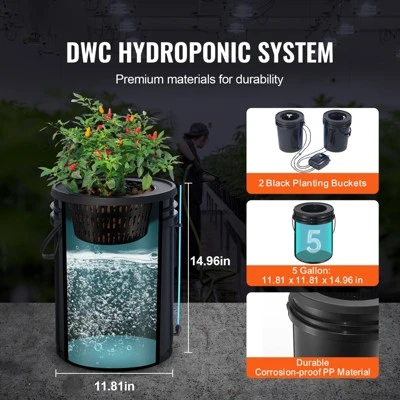 VEVOR DWC Hydroponics Grow System, Hydroponic Growing System With Top Drip Kit, Deep Water Culture 5-Gallon 2 Buckets, With Air Pump, Black 7 VEVOR DWC Hydroponics Grow System, Hydroponic Growing System With Top Drip Kit, Deep Water Culture 5-Gallon 2 Buckets, With Air Pump, Black - Image 7