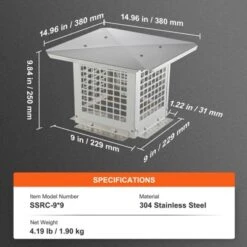 VEVOR Chimney Cap, 9 X 9 Inch, 304 Stainless Steel Fireplace Chimney Cover, Not Easily Toppled & Practical Accessories & Easy Installation, Silver -Vevor GUEST 4463a86a f6ca 4d95 bf3d c1ee795ab24a