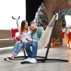 VEVOR Portable Hammock Stand, 450lbs Capacity Steel Hammock Stand For 2 Person, Heavy Duty Adjustable Hooks Hammock Frame Fits 9.5-12.6 Ft Hammocks