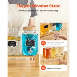 VEVOR Beverage Dispenser, 3 Pack 1 Gallon Drink Dispensers For Parties, Glass Juice Dispenser With Wood Stand, Stainless Steel Spigot,Infuser, Clear -Vevor GUEST 448d3d8d d221 453a 922f 306da2bd460c
