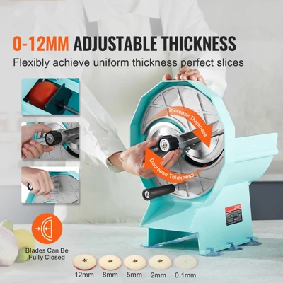 VEVOR Manual Vegetable Fruit Slicer, 0-0.5"/0-12mm Thickness Adjustable Commercial Slicer Machine, Double Feed Ports, Stainless Steel Blade Cutter 2 VEVOR Manual Vegetable Fruit Slicer, 0-0.5"/0-12mm Thickness Adjustable Commercial Slicer Machine, Double Feed Ports, Stainless Steel Blade Cutter - Image 2