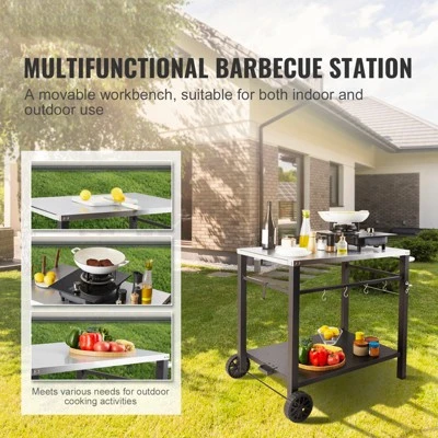 VEVOR Outdoor Grill Dining Cart With Double-Shelf, BBQ Movable Food Prep Table, Multifunctional Stainless Steel Table Top, Portable Modular Carts 2 VEVOR Outdoor Grill Dining Cart With Double-Shelf, BBQ Movable Food Prep Table, Multifunctional Stainless Steel Table Top, Portable Modular Carts - Image 2