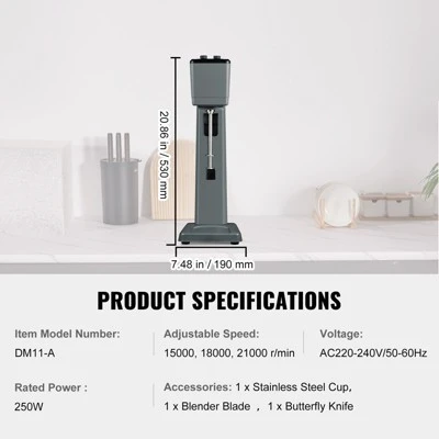 VEVOR Milkshake Maker Machine, 375W Commercial Milk Shake Maker Mixer, Single Head Drink Mixer Blender Machine, 3-Speed Milkshake Blender, Gray 7 VEVOR Milkshake Maker Machine, 375W Commercial Milk Shake Maker Mixer, Single Head Drink Mixer Blender Machine, 3-Speed Milkshake Blender, Gray - Image 7