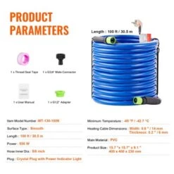 VEVOR 100ft Heated Water Hose For RV, Heated Drinking Water Hose Antifreeze To -45°F, Automatic Self-regulating,5/8" I.D. With 3/4" GHT Adapter,Blue -Vevor GUEST 46a07311 a43d 4ce5 8686 9d0e3349392a