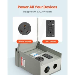 VEVOR Temporary Power Outlet Panel, 20 30 Amp, RV EV Electrical Outlet Panel With NEMA 30 Amp GFCI 20 Amp Receptacle Installed, Gray -Vevor GUEST 47780079 50f0 4a0a 8e0e 12e25d1db939