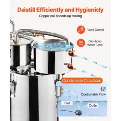 VEVOR Alcohol Still, 3 Gal / 11.4 L Stainless Steel Water Alcohol Distiller With Copper Coil For Fast Cooling, Dual Condenser Distiller Kit, Silver -Vevor GUEST 47f86646 8d70 453f baff ebc152de53b3