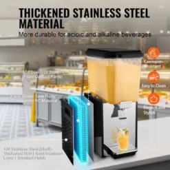 VEVOR Commercial Beverage Dispenser, 18 L Juice Dispenser, 300W 304 Stainless Steel Food Grade Drink Machine With 45°F-54°F Cooling Temperature -Vevor GUEST 485b28e9 f33a 4d85 913d 91f781935d27