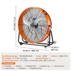 VEVOR Drum Fan, 30 Inch High Velocity Industrial Shop Fan, Heavy Duty Commercial Use 3-Speed 13000CFM, 360°Adjustable Tilting, Orange -Vevor GUEST 48ba1789 2c69 4cd6 92f0 bcaa259ed39a