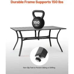 VEVOR Outdoor Patio Dining Table, 59 Inch Long Rectangular Metal Steel Slat Backyard Bistro Tables For 4-6, With 1.5 In Umbrella Hole, Black -Vevor GUEST 48e1a712 1926 4d41 9cc4 8610307e239d