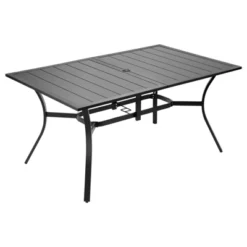 VEVOR Outdoor Patio Dining Table, 59 Inch Long Rectangular Metal Steel Slat Backyard Bistro Tables For 4-6, With 1.5 In Umbrella Hole, Black -Vevor GUEST 4925395f 1252 4204 a769 7b070a0ffaa9