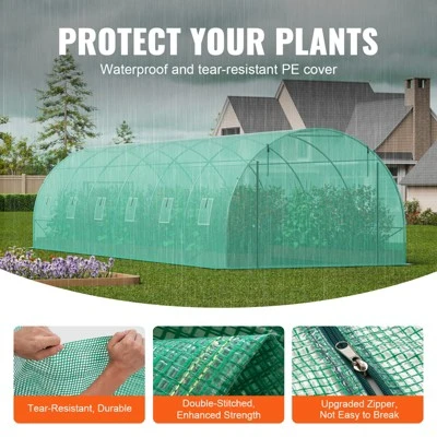 VEVOR Walk-in Tunnel Greenhouse, 29.2x9.7x6.5 Ft Hoop House Greenhouse Tunnel With Galvanized Steel Frame, Green PE Cover, 12 Windows 3 VEVOR Walk-in Tunnel Greenhouse, 29.2x9.7x6.5 Ft Hoop House Greenhouse Tunnel With Galvanized Steel Frame, Green PE Cover, 12 Windows - Image 3