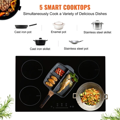 VEVOR Electric Cooktop, 5 Burners, 30'' Induction Stove Top, Built-in Magnetic Cooktop 9200W, 9 Heating Level Multifunctional Burner 2 VEVOR Electric Cooktop, 5 Burners, 30'' Induction Stove Top, Built-in Magnetic Cooktop 9200W, 9 Heating Level Multifunctional Burner - Image 2