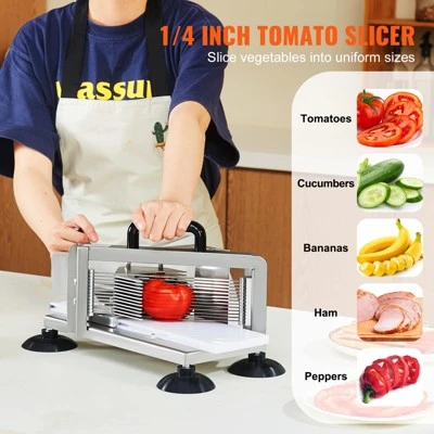 VEVOR Commercial Tomato Slicer, 1/4 Inch Tomato Cutter Slicer, Stainless Steel Heavy Duty Tomato Slicer Machine, Manual Tomato Slicer 2 VEVOR Commercial Tomato Slicer, 1/4 Inch Tomato Cutter Slicer, Stainless Steel Heavy Duty Tomato Slicer Machine, Manual Tomato Slicer - Image 2