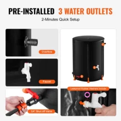 VEVOR Collapsible Rain Barrel, 53 Gallon/201 L Portable Rain Water Collection Barrel, PVC Rainwater Collection System With Spigots And Overflow Kit -Vevor GUEST 4b526da6 03aa 454d ab0e 7927e6e16390