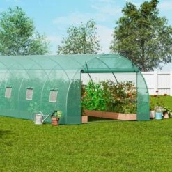 VEVOR Walk-in Tunnel Greenhouse, 29.2x9.7x6.5 Ft Hoop House Greenhouse Tunnel With Galvanized Steel Frame, Green PE Cover, 12 Windows