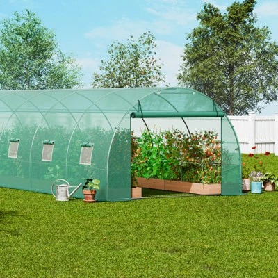 VEVOR Walk-in Tunnel Greenhouse, 29.2x9.7x6.5 Ft Hoop House Greenhouse Tunnel With Galvanized Steel Frame, Green PE Cover, 12 Windows 1 VEVOR Walk-in Tunnel Greenhouse, 29.2x9.7x6.5 Ft Hoop House Greenhouse Tunnel With Galvanized Steel Frame, Green PE Cover, 12 Windows
