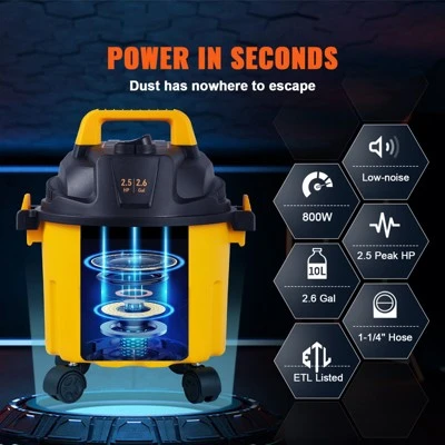 VEVOR Wet Dry Vac, 2.6 Gallon, 2.5 Peak HP, 3 In 1 Portable Shop Vacuum With Blowing Function, Perfect For Cleaning Floor, Upholstery, Gap, Car 3 VEVOR Wet Dry Vac, 2.6 Gallon, 2.5 Peak HP, 3 In 1 Portable Shop Vacuum With Blowing Function, Perfect For Cleaning Floor, Upholstery, Gap, Car - Image 3