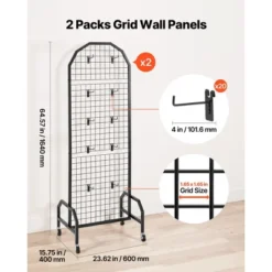 VEVOR 2 Packs Grid Wall Panels, 1.9 X 5.4 Ft Wire Grid Panels Display Rack, Movable Art Display Shelf With Wheels And 20 Hooks, Black -Vevor GUEST 4c632bfa 3d5f 4872 b4ef 6c54175d344f