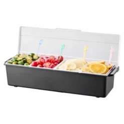 VEVOR Chilled Condiment Server, 4 Compartment Ice Cooled Condiment Serving Container, Chilled Garnish Tray Bar Caddy With Lid, Black -Vevor GUEST 4d5475b2 182f 4bae 84e0 694d629f950a