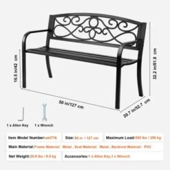 VEVOR Outdoor Bench, 50 Inches Metal Garden Bench For Outdoors, 550 Lbs Load Capacity Bench, Outdoor Garden Park Bench With Backrest And Armrests -Vevor GUEST 4dbac00a cf2c 4195 90c8 46883b4c460e