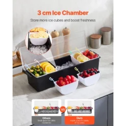 VEVOR Chilled Condiment Server, 6 Compartment Ice Cooled Condiment Serving Container, Chilled Garnish Tray Bar Caddy With Lid, Black -Vevor GUEST 4dcc565b 4eb6 4112 b40b d89822a6da12