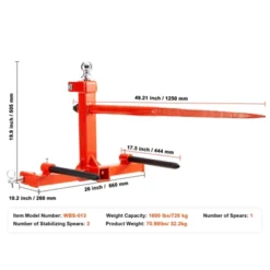 VEVOR 49" Hay Spear, Bale Spears 1600lbs Loading Capacity, Three-Point Hitch Tractor Attachment With 2pcs 17.5" Stabilizer Spears, Red -Vevor GUEST 4ddb3189 2e7b 4278 925a d8994465c0bf