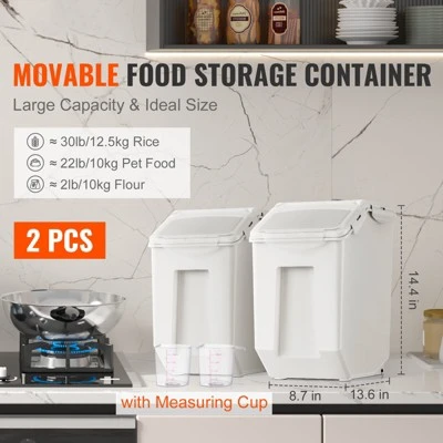 VEVOR Ingredient Storage Bin, 2 X 15L Dispenser Bin With 2 Measuring Cups, Attachable Casters And Airtight Lid, PP Material 7 VEVOR Ingredient Storage Bin, 2 X 15L Dispenser Bin With 2 Measuring Cups, Attachable Casters And Airtight Lid, PP Material - Image 7