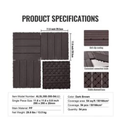 VEVOR Interlocking Deck Tiles, 54 Pack,11.6"x11.6" 54 Sq. Ft Plastic Waterproof Outdoor Flooring All Weather Use, Patio Floor Decking Covering Tiles 14 VEVOR Interlocking Deck Tiles, 54 Pack,11.6"x11.6" 54 Sq. Ft Plastic Waterproof Outdoor Flooring All Weather Use, Patio Floor Decking Covering Tiles -Vevor GUEST 4e3d91ca 6bad 4f44 96f3 d07218ad4d73