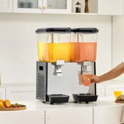 VEVOR Commercial Beverage Dispenser, 2 Tanks 18 L / 19 QT Per Tank Juice Dispenser, 370W Stainless Steel Ice Tea Drink Machine